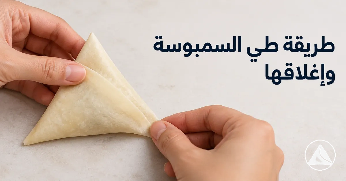 عجينة سمبوسة تُطوى وتُغلق على شكل مثلث