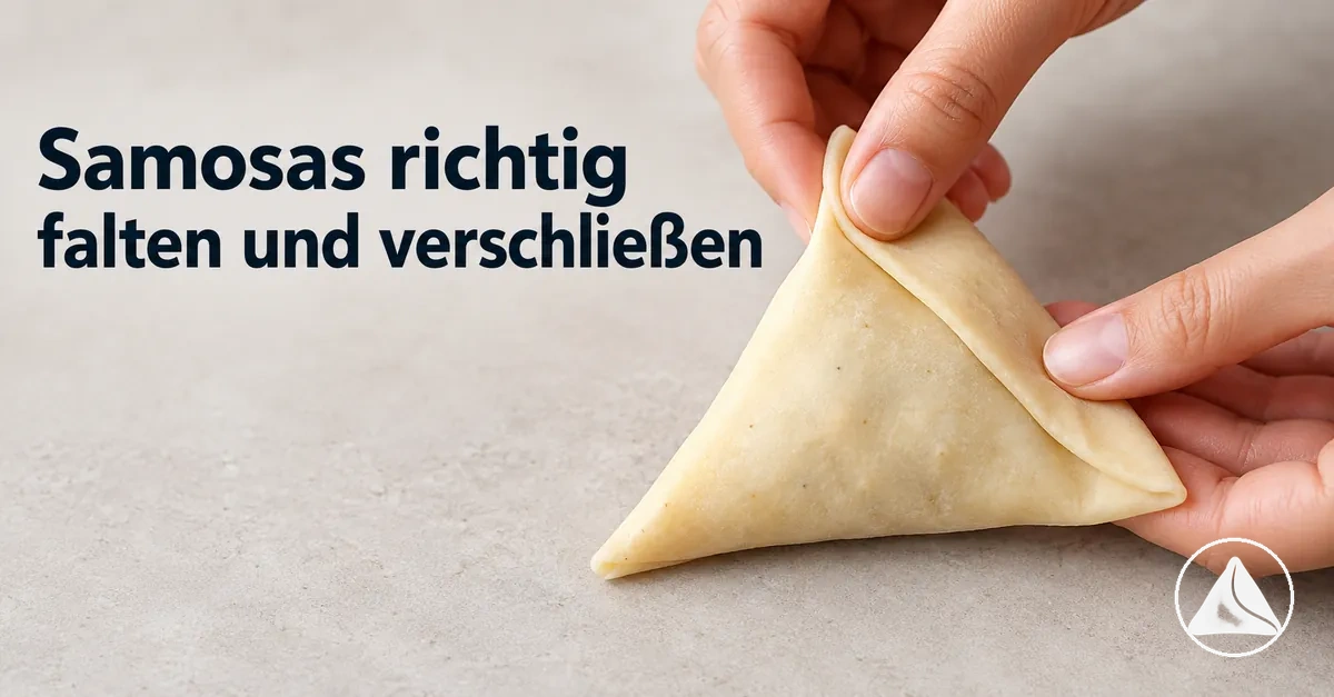 Samosa-Teig wird zu einer dreieckigen Form gefaltet und verschlossen