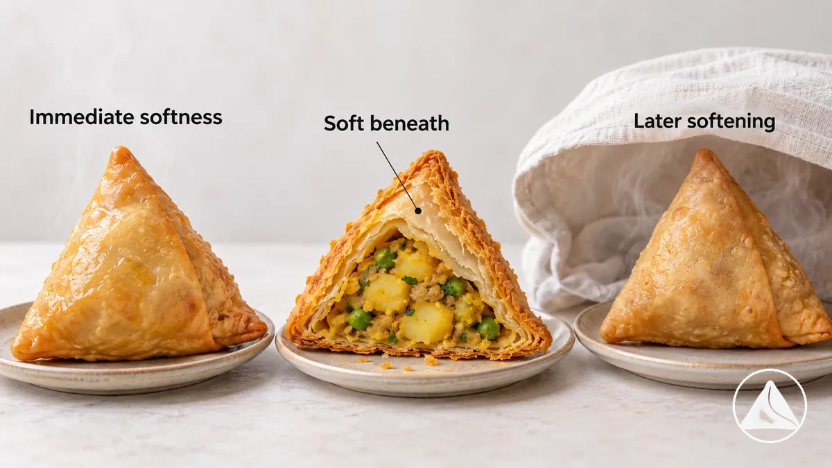 Diagramm der drei Weichheitsmuster von Samosa-Teig zur Eingrenzung der wahrscheinlichen Ursache.