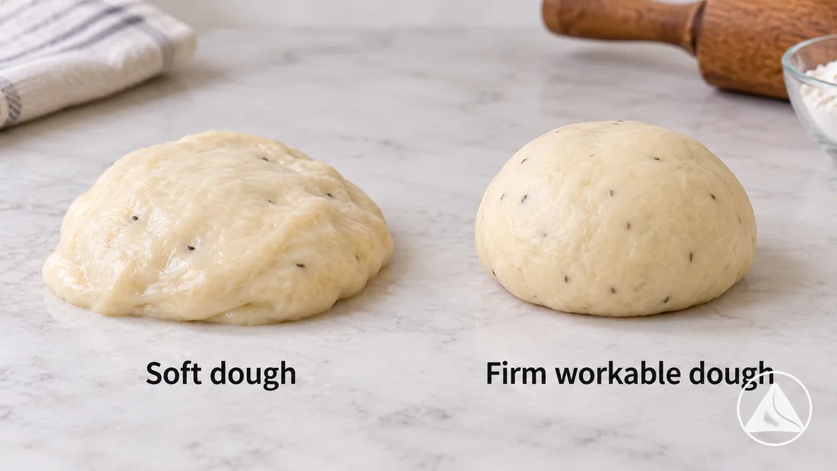 Soft samosa dough compared with firmer workable dough for pastry crispness.