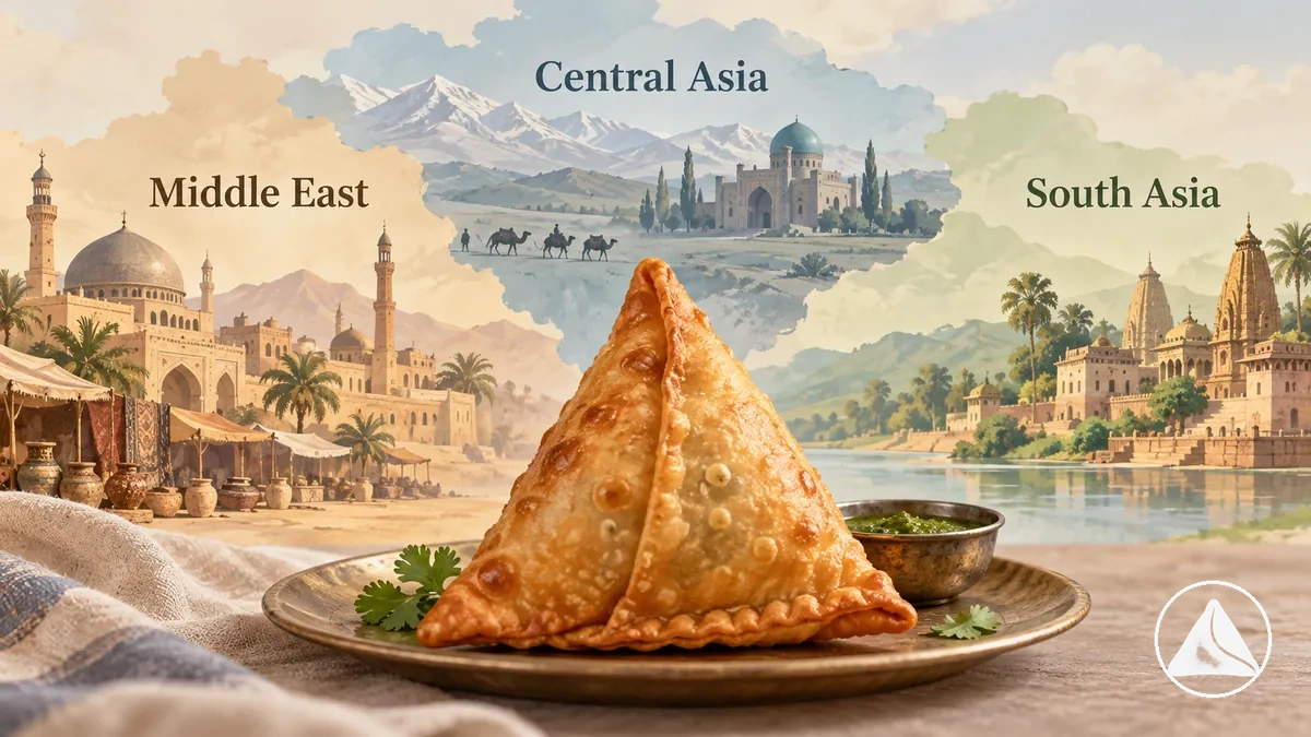 Illustration des régions liées à l'histoire des samosas