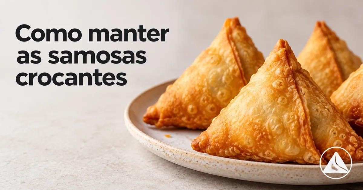 Samosas douradas e crocantes com massa firme e folhada ap&oacute;s o preparo